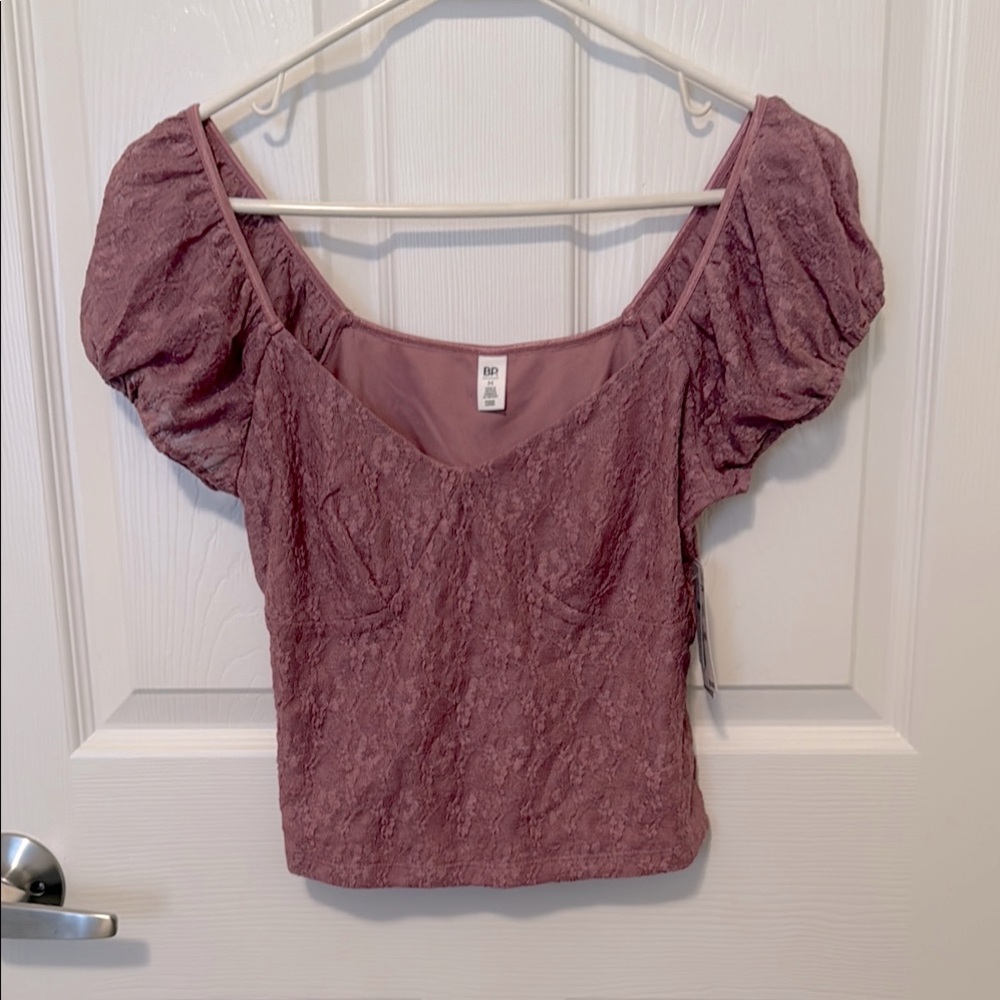 BP MED Pink Puff Sleeve Ruched Blouse